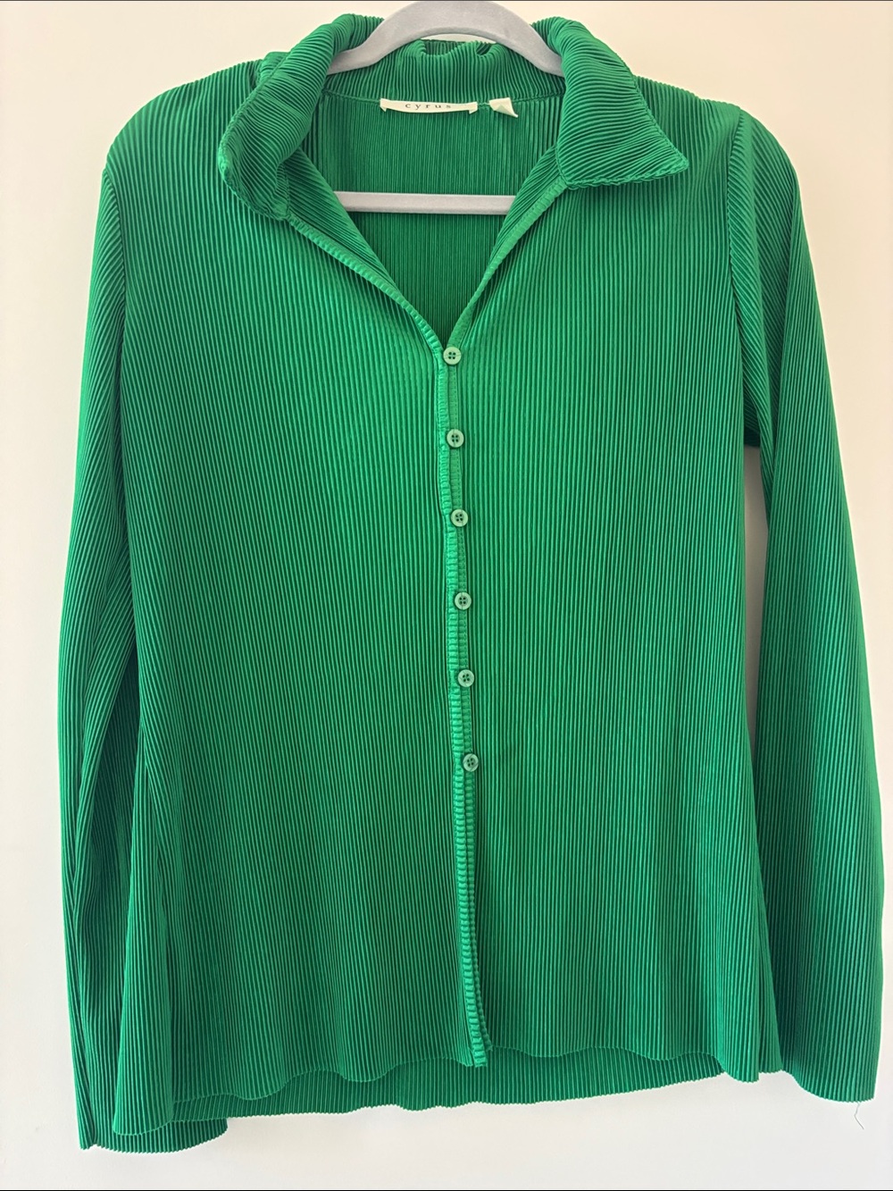 Green Long-Sleeve Button-Up Top